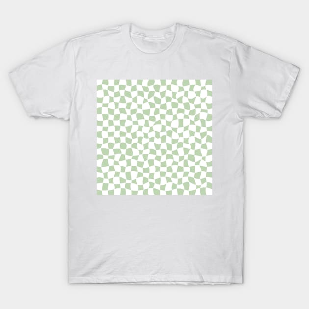 Warped Checkerboard, White and Green T-Shirt by Niemand